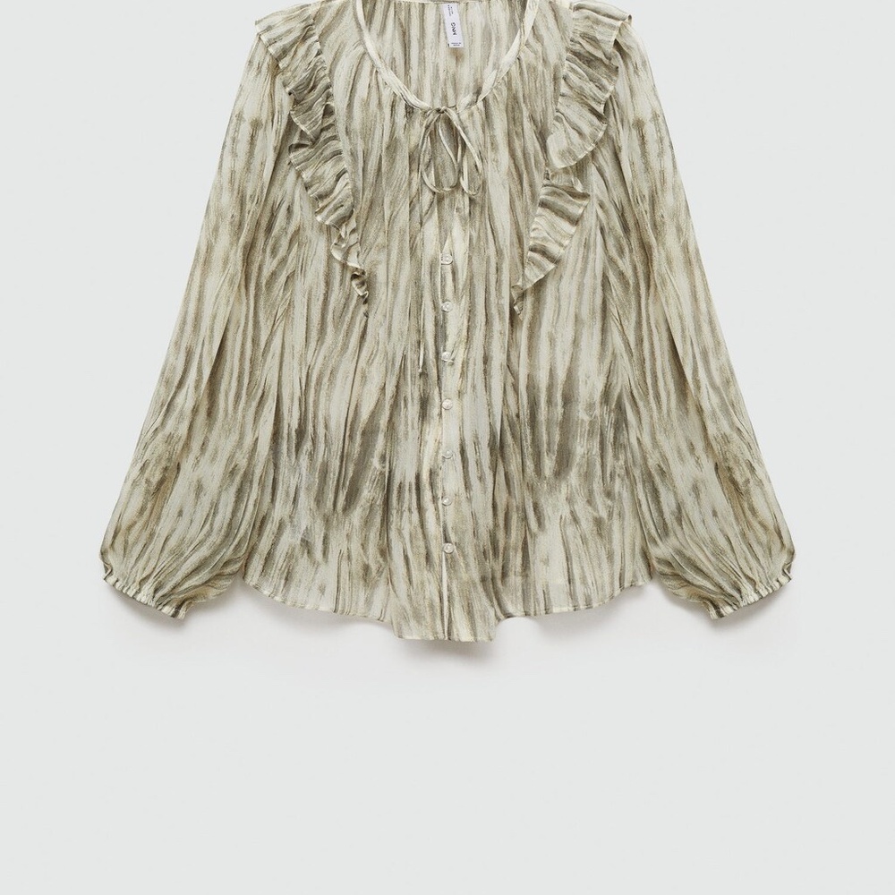 MANGO - Semi-transparent printed blouse green - 8 - Woman